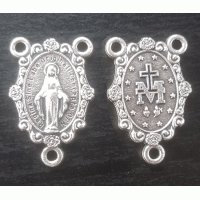 Silver Miraculous Medal Centre Medal with Roses Border Silver Miraculous Medal Centre Medal with Roses Border