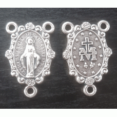 Silver Miraculous Medal Centre Medal with Roses Border Silver Miraculous Medal Centre Medal with Roses Border